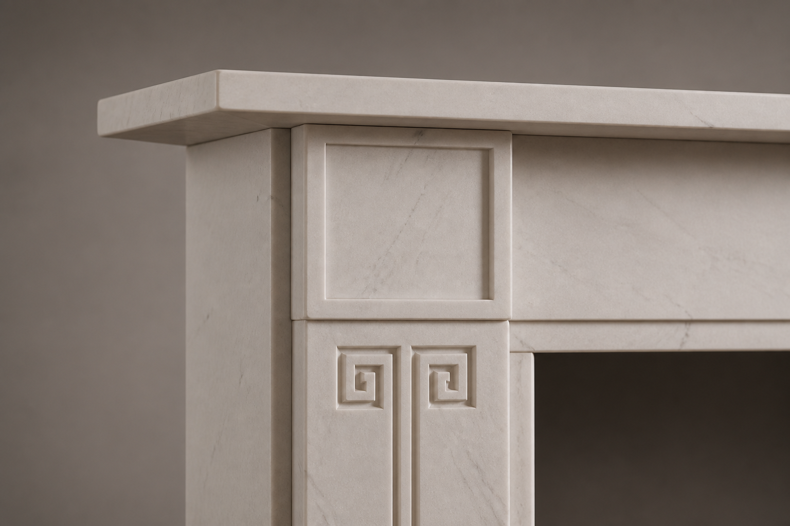 Sabah pale limestone fireplace mantel by 1-OPH, surface detail