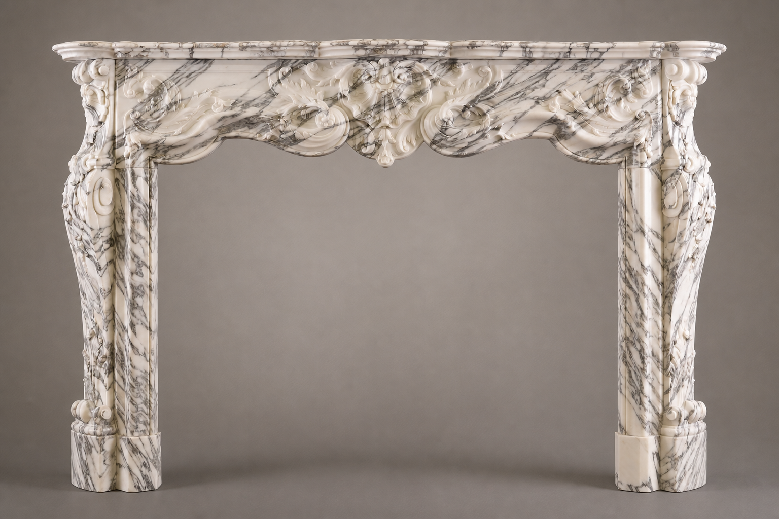 Marisma breccia viola marble fireplace mantel by 1-OPH, side elevation