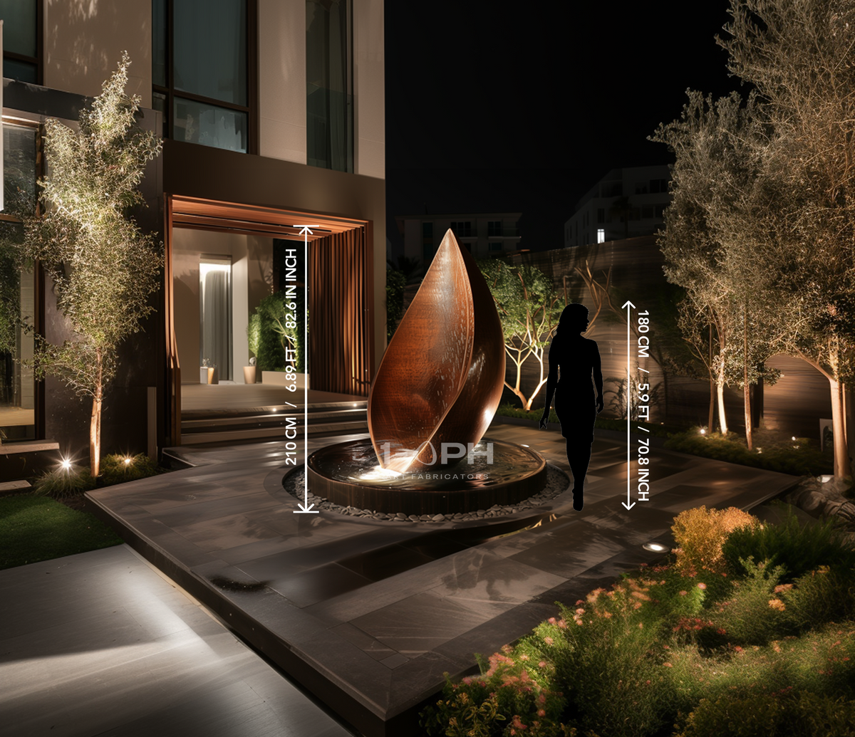 EMBER / RISE I stone fountain, detail of the base and its footing