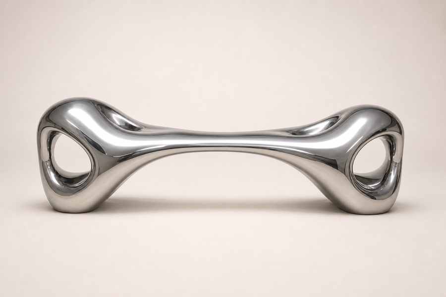 Fluidis Bench — Mirror-Polished Stainless Steel Sculpture Bench