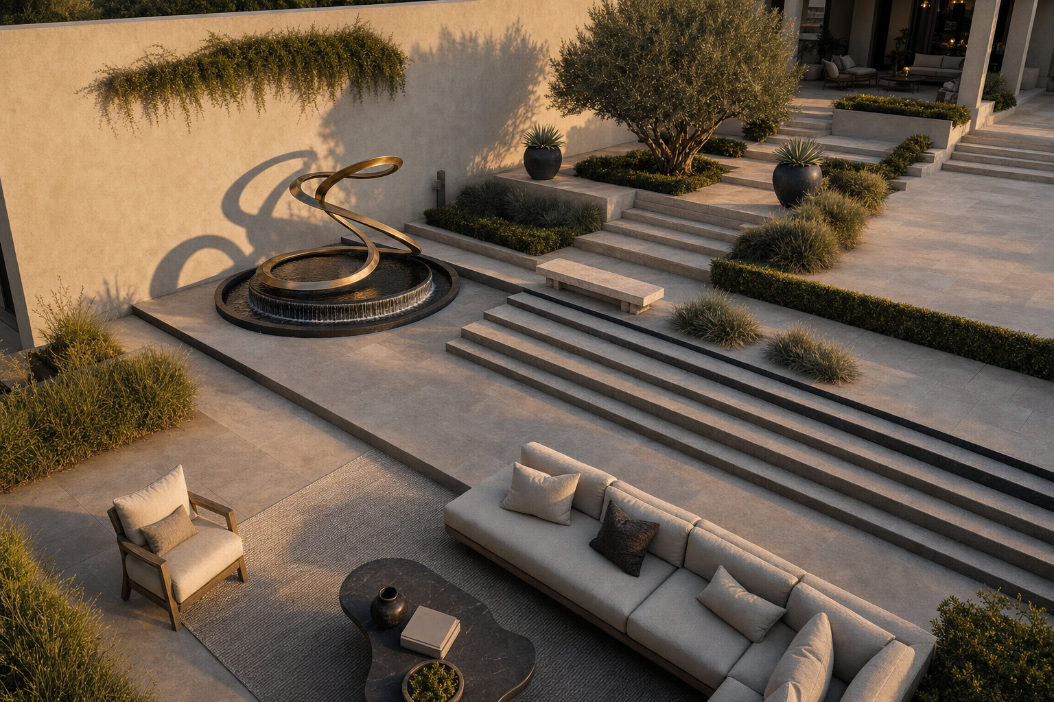 Mayu bronze ribbon water feature by 1-OPH