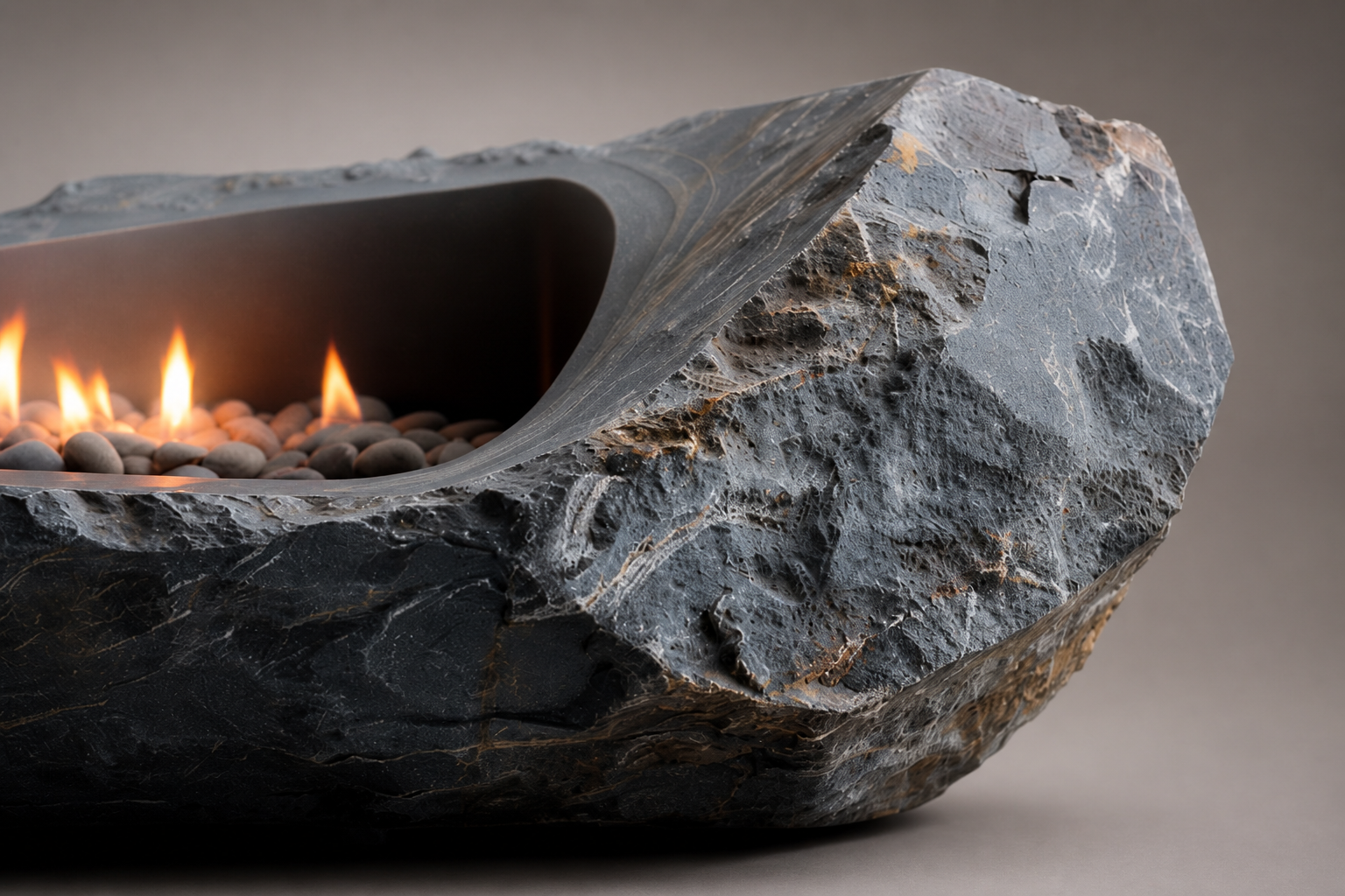 Petrena riven grey stone fireplace by 1-OPH surface detail