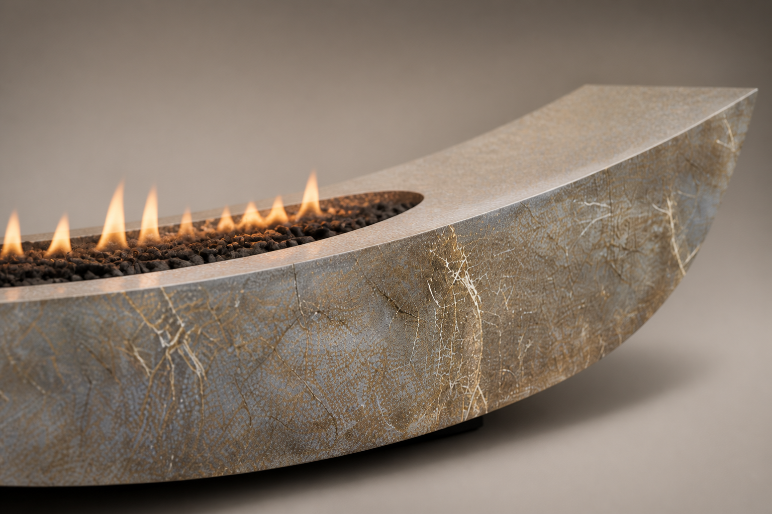Velara champagne marble fireplace by 1-OPH surface detail