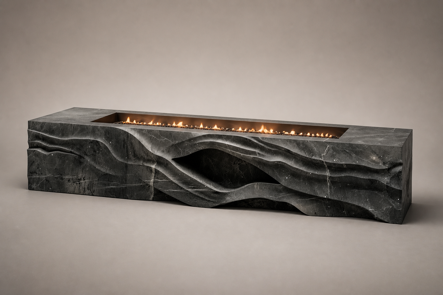 Ombria pietra grey marble fireplace by 1-OPH studio view