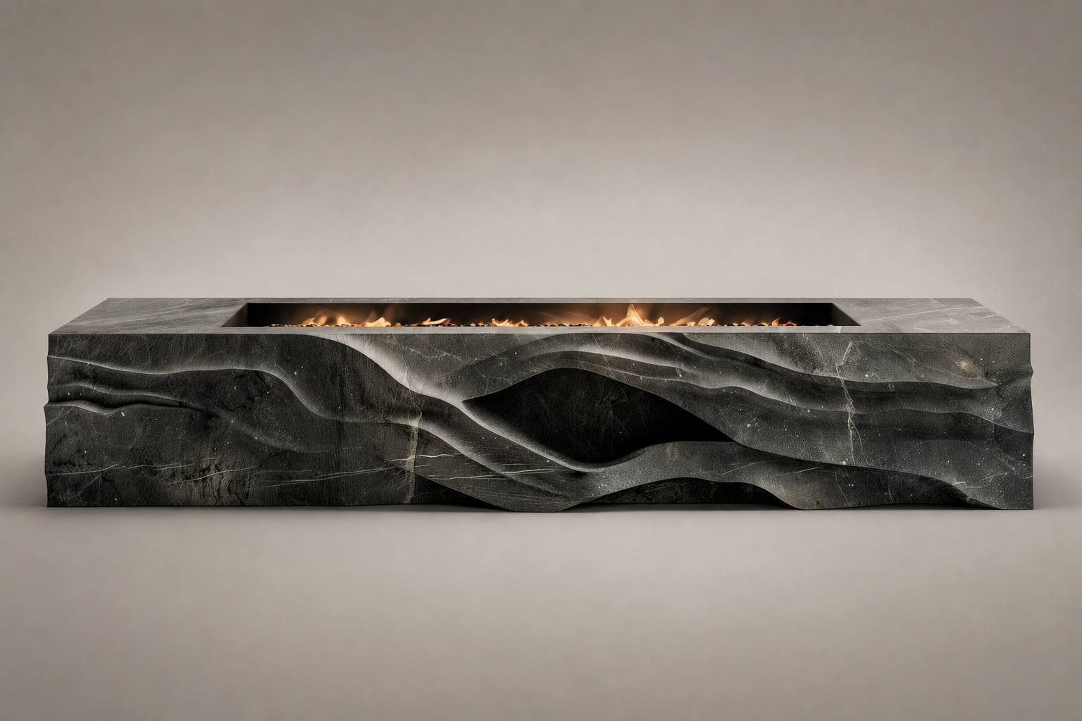Ombria pietra grey marble fireplace by 1-OPH side elevation