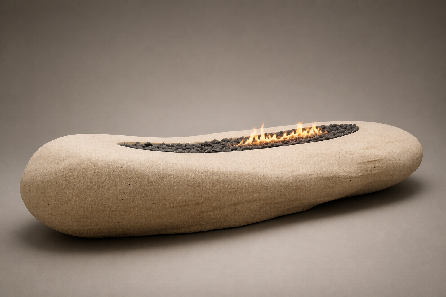 Cenera beige stone fireplace by 1-OPH studio view