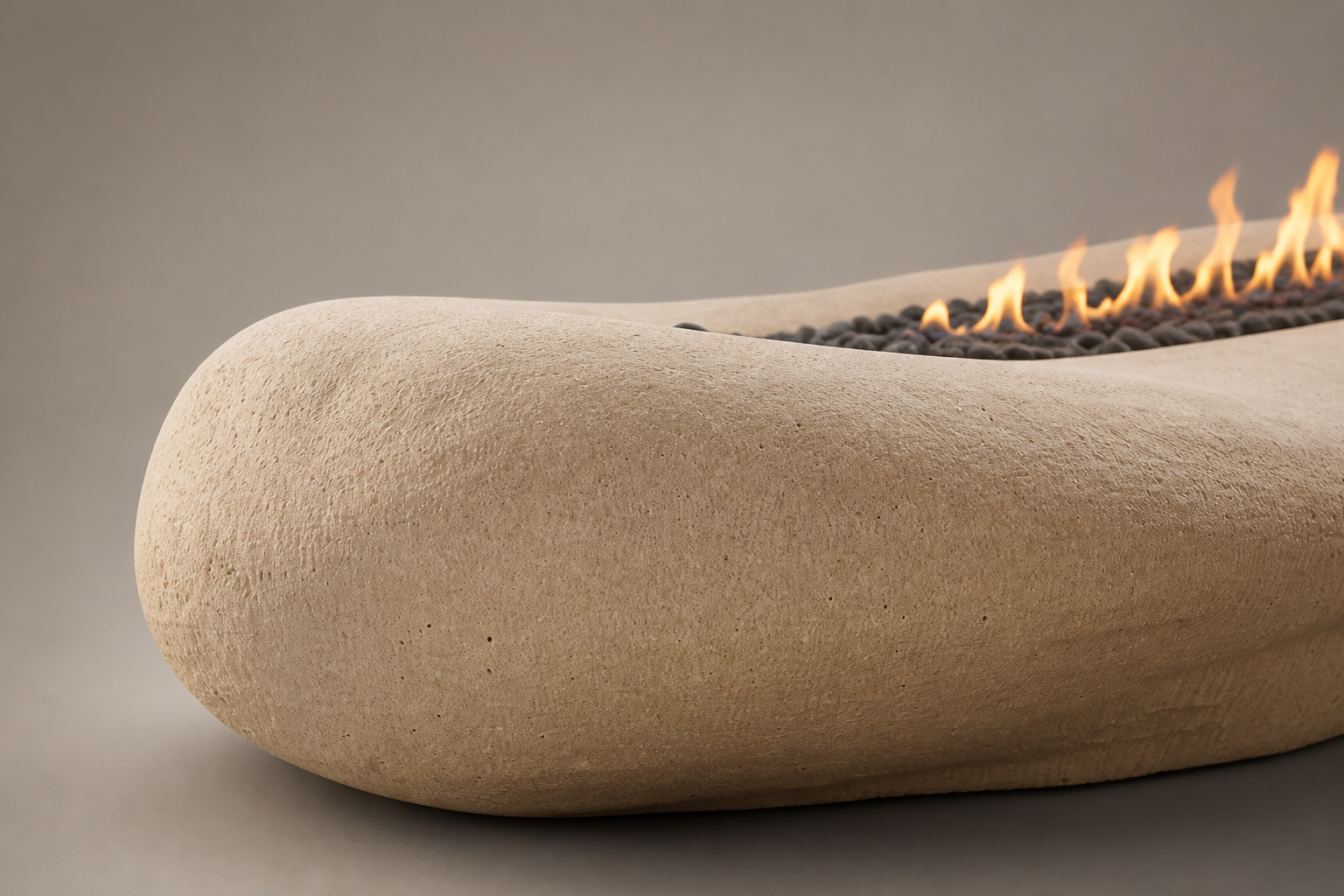 Cenera beige stone fireplace by 1-OPH surface detail