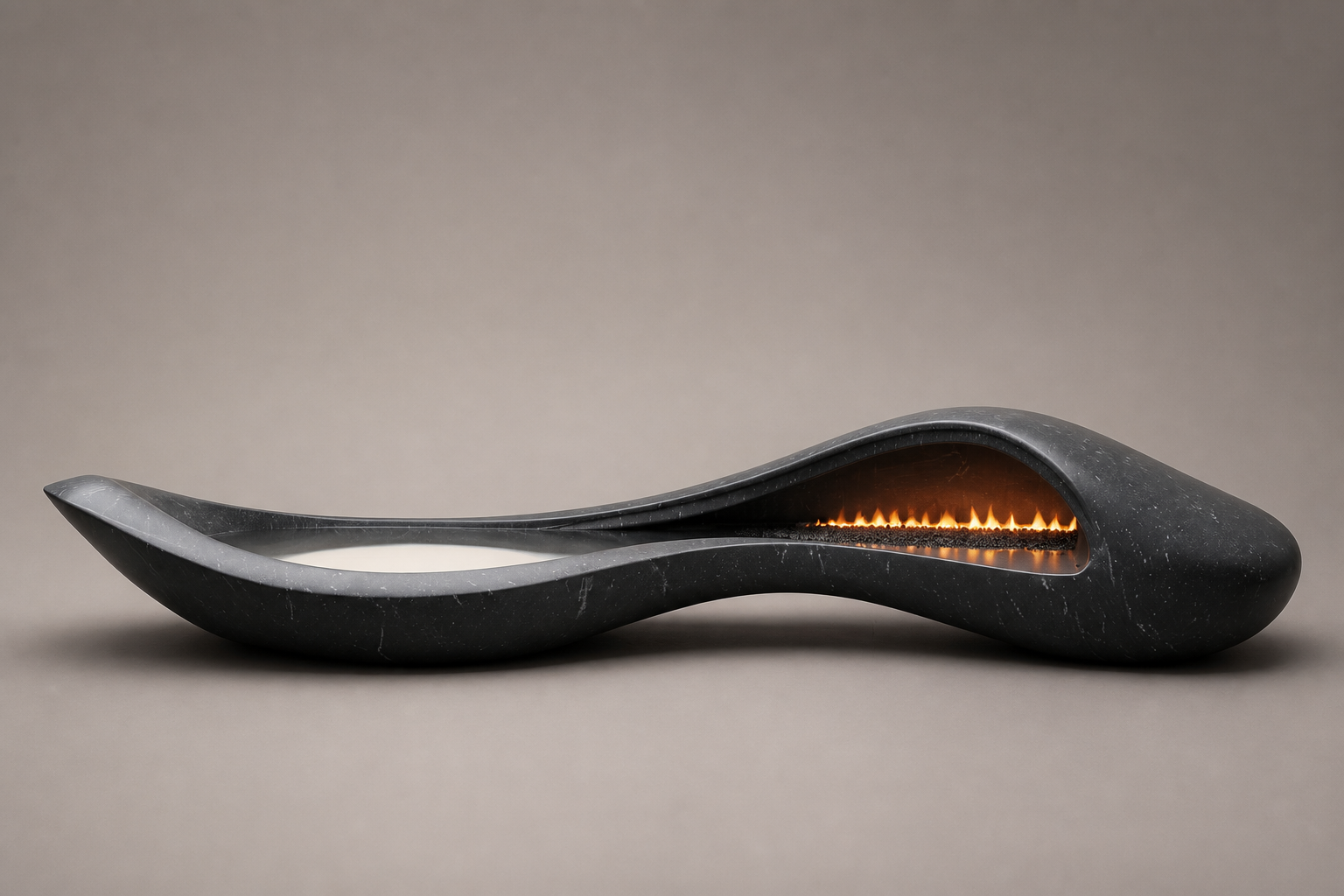 Corvara black marble fireplace by 1-OPH studio view