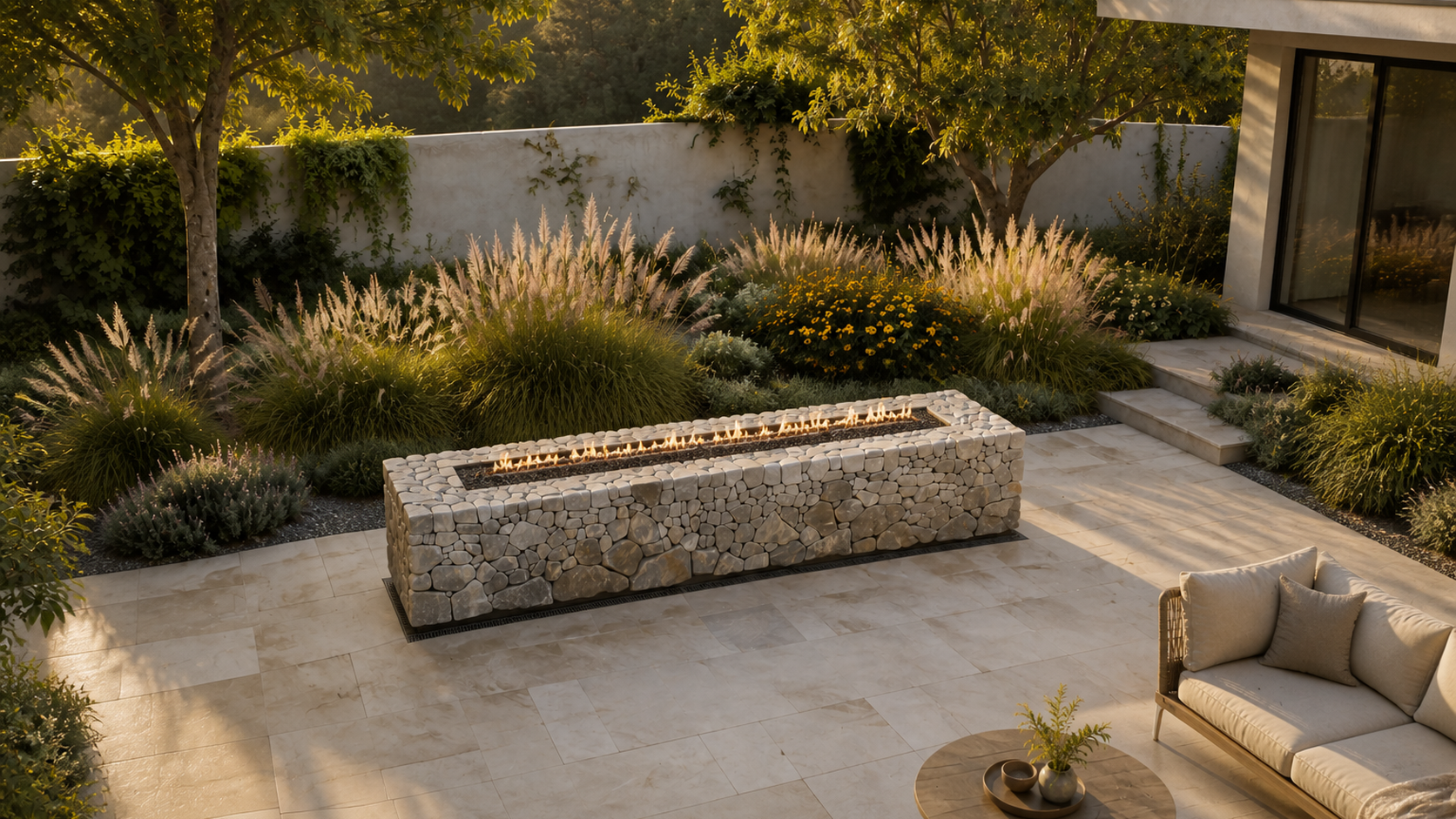 Focara dry-laid stone fireplace by 1-OPH seen from above