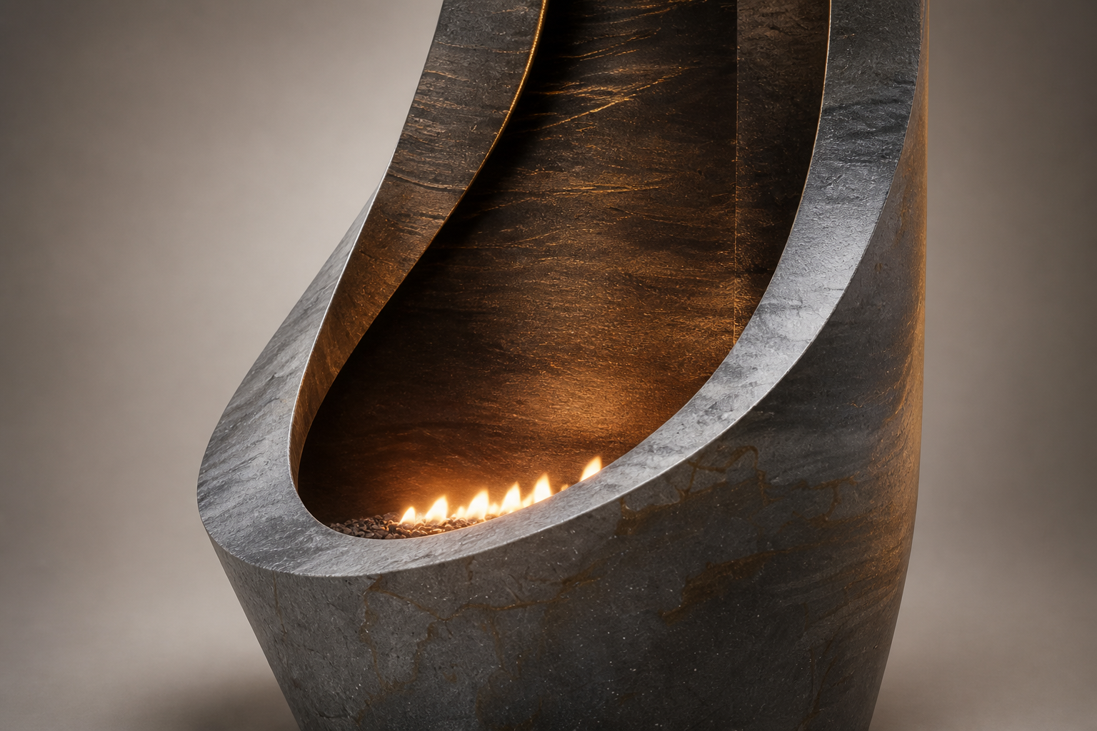Ignara dark marble fireplace by 1-OPH surface detail