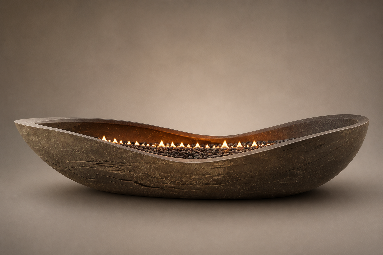 Cendra bronze-grey stone fireplace by 1-OPH studio view