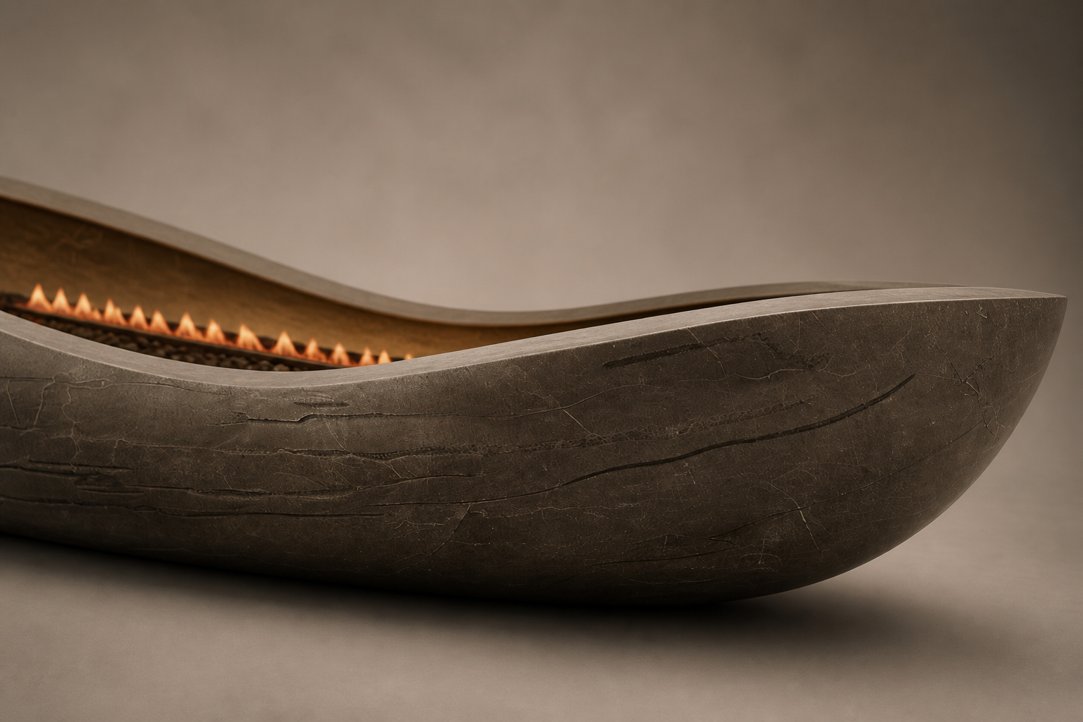 Cendra bronze-grey stone fireplace by 1-OPH surface detail