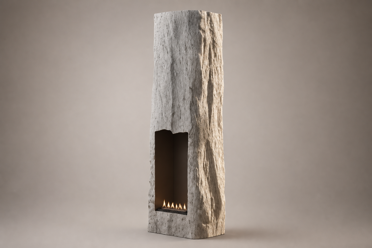 Menira white stone fireplace by 1-OPH studio view
