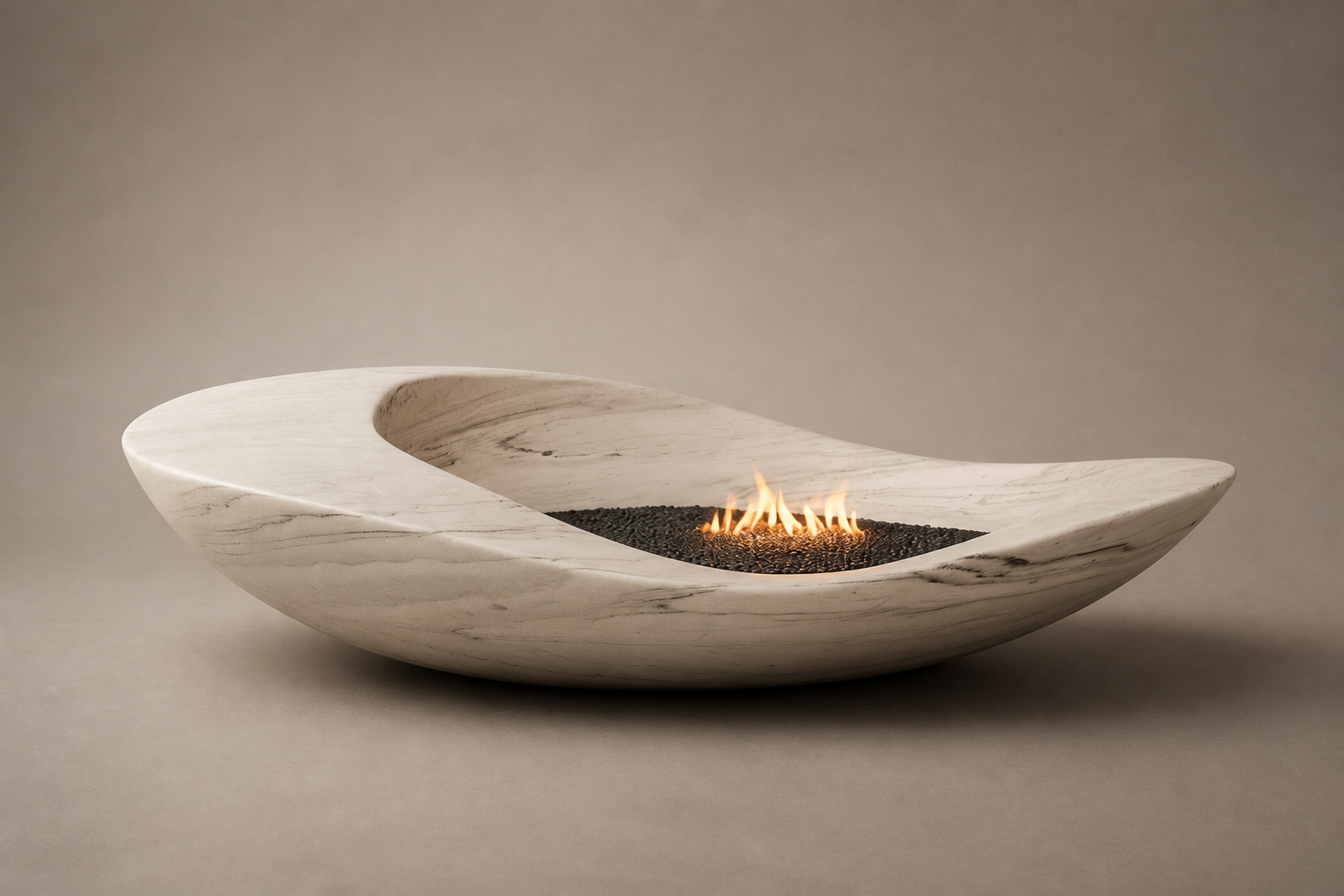 Perlata white marble fireplace by 1-OPH studio view