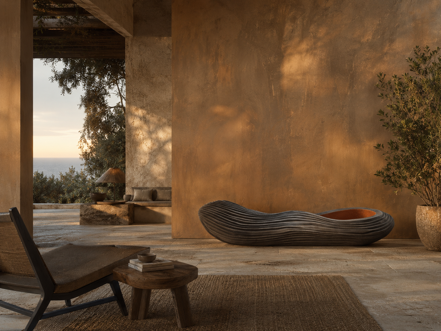 Scorena black marble fireplace by 1-OPH in a Dubai terrace setting