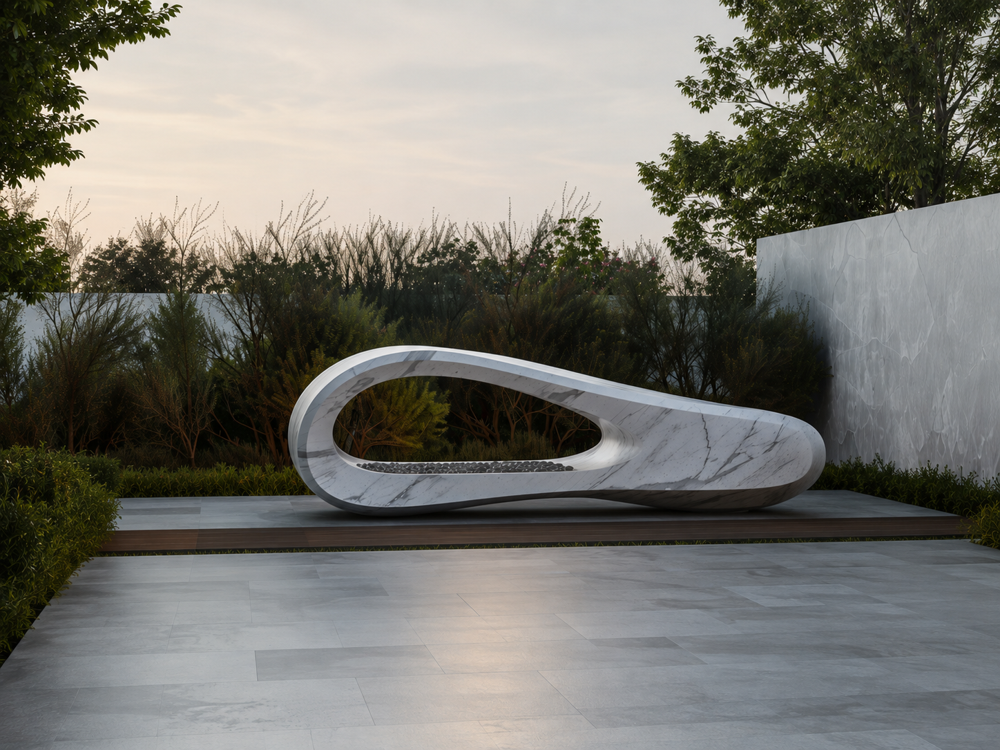 Lucera white marble fireplace by 1-OPH in a Dubai terrace setting
