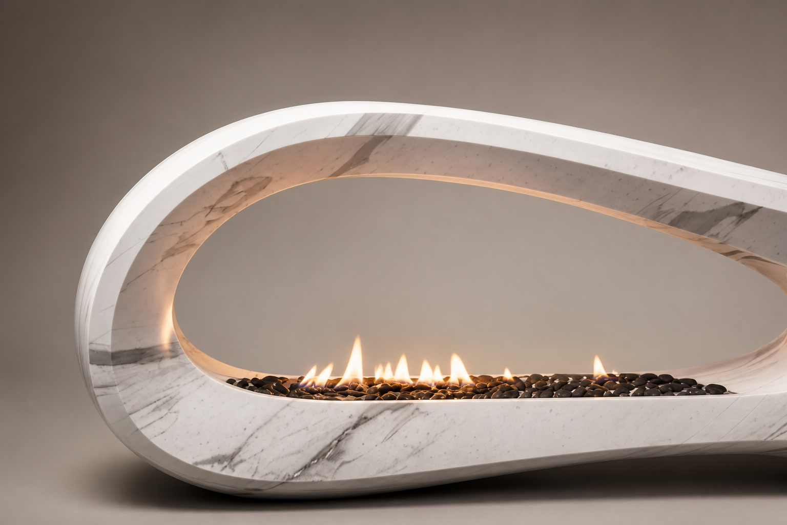 Lucera white marble fireplace by 1-OPH surface detail