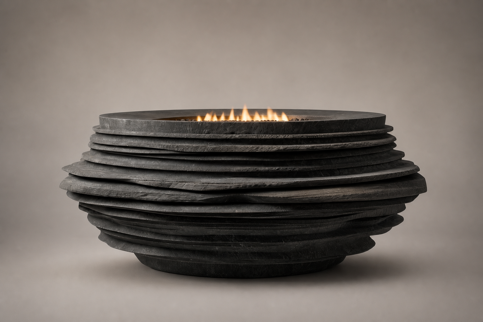 Caldera black stone fireplace by 1-OPH side elevation