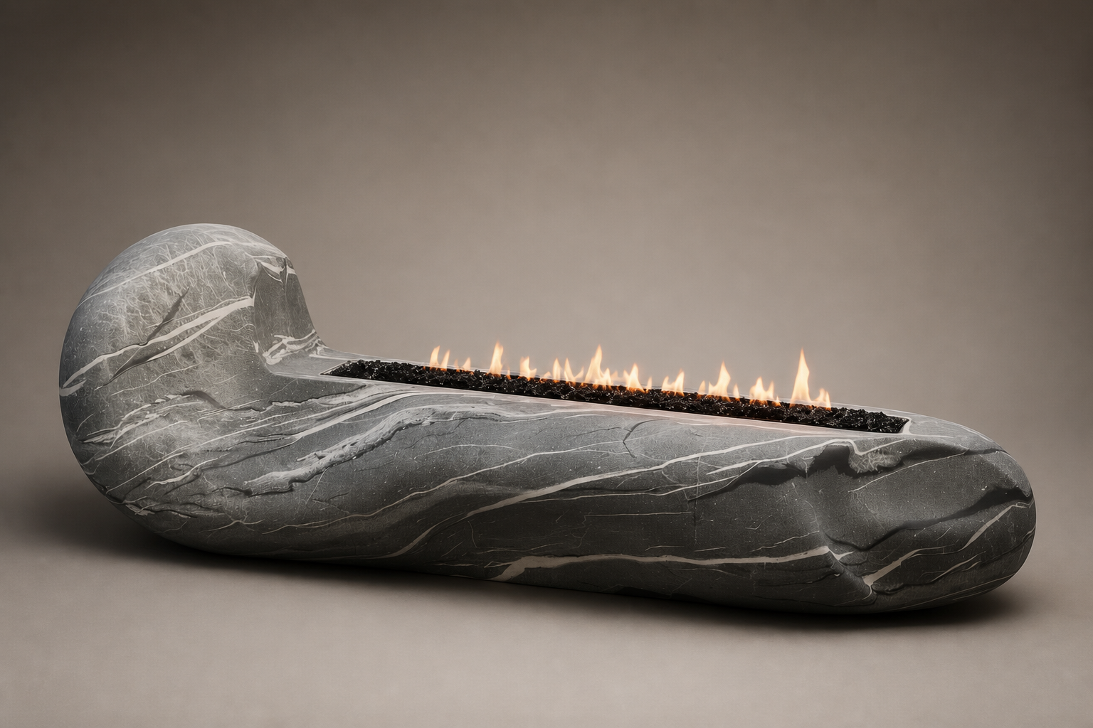 Rocara grey marble fireplace by 1-OPH studio view