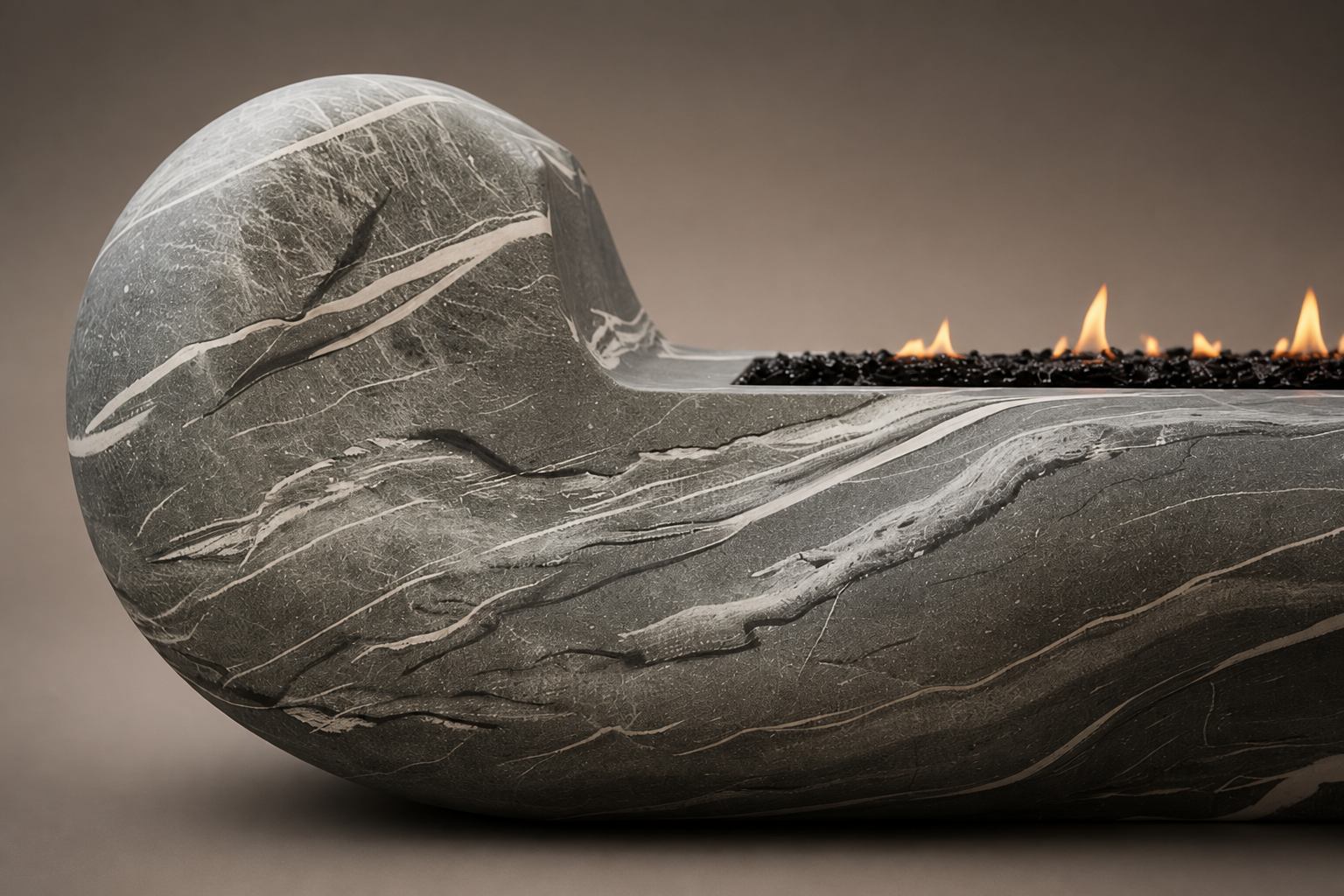 Rocara grey marble fireplace by 1-OPH surface detail