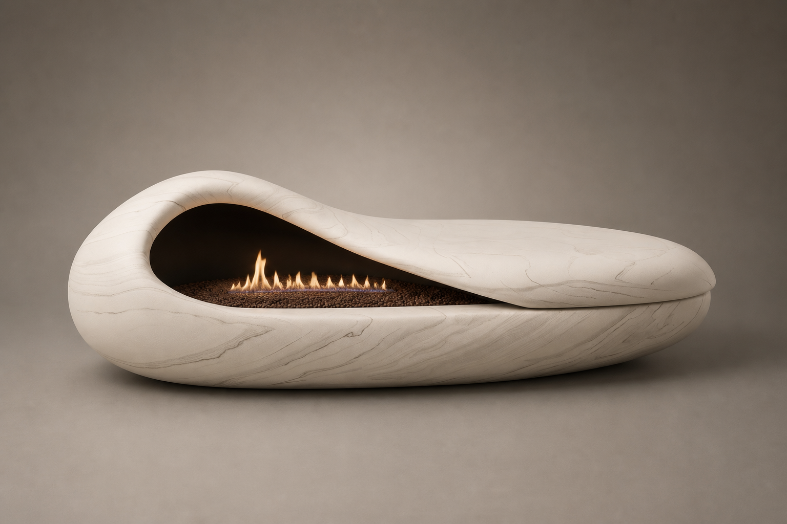 Grottara white marble fireplace by 1-OPH studio view