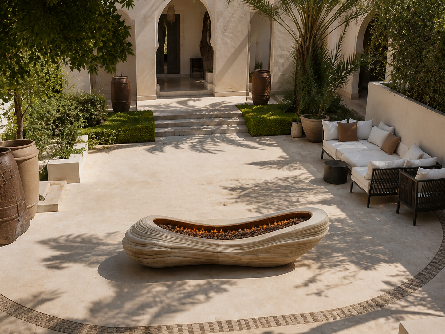Arenara beige stone fireplace by 1-OPH seen from above