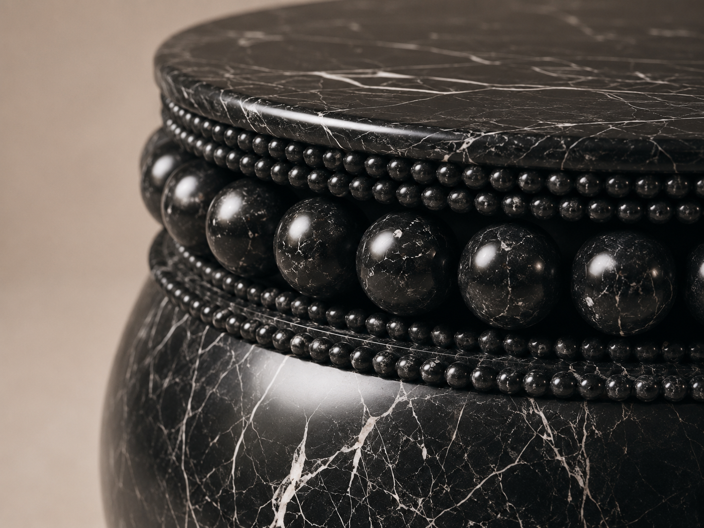 Beaded Pillow Base Compact black marble plinth base by 1-OPH, surface detail