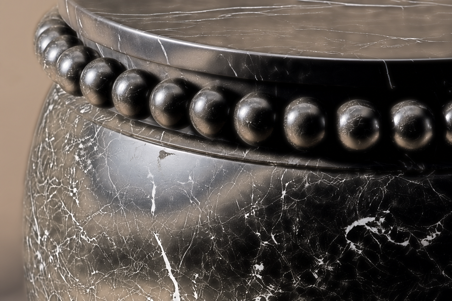 Beaded Pillow Base Globe black marble plinth base by 1-OPH, surface detail