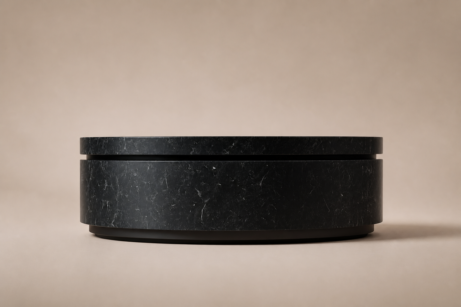 Circular Shadow-Gap Base Low black marble plinth base by 1-OPH, side elevation