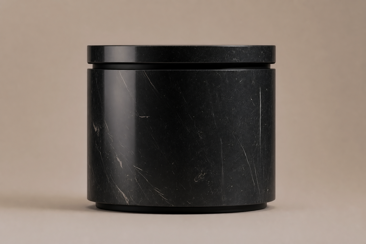 Circular Shadow-Gap Base Tall black marble plinth base by 1-OPH, side elevation