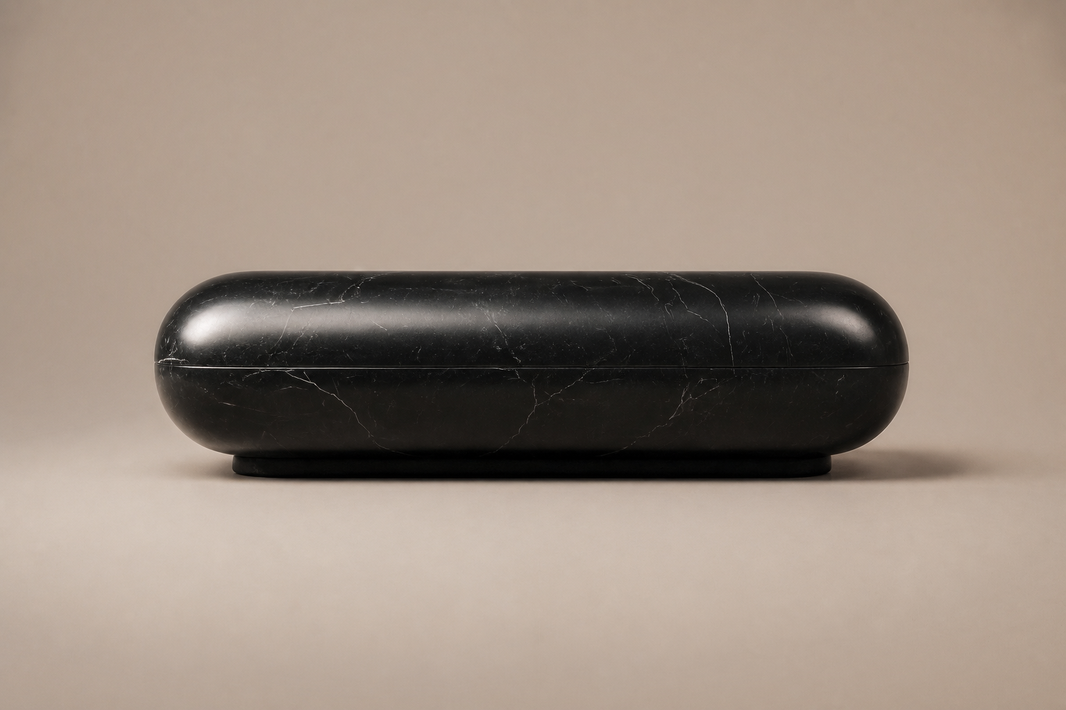 Convex Pillow Base Squared black marble plinth base by 1-OPH, side elevation