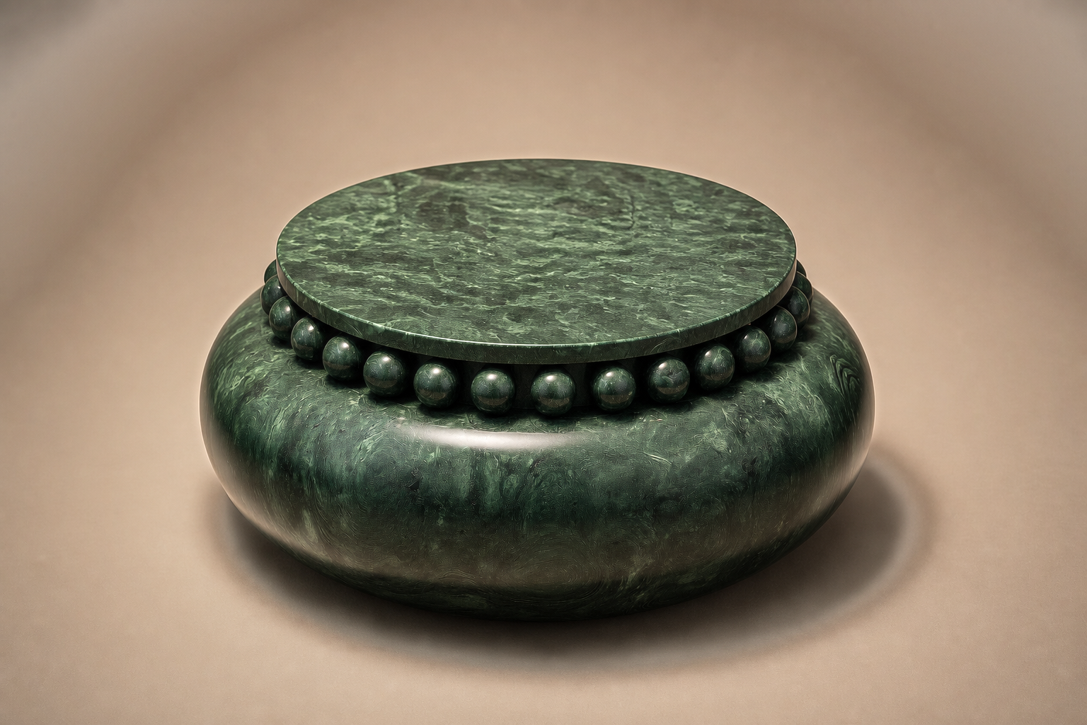 Verde Pillow Base Wide black marble plinth base by 1-OPH, three-quarter studio view