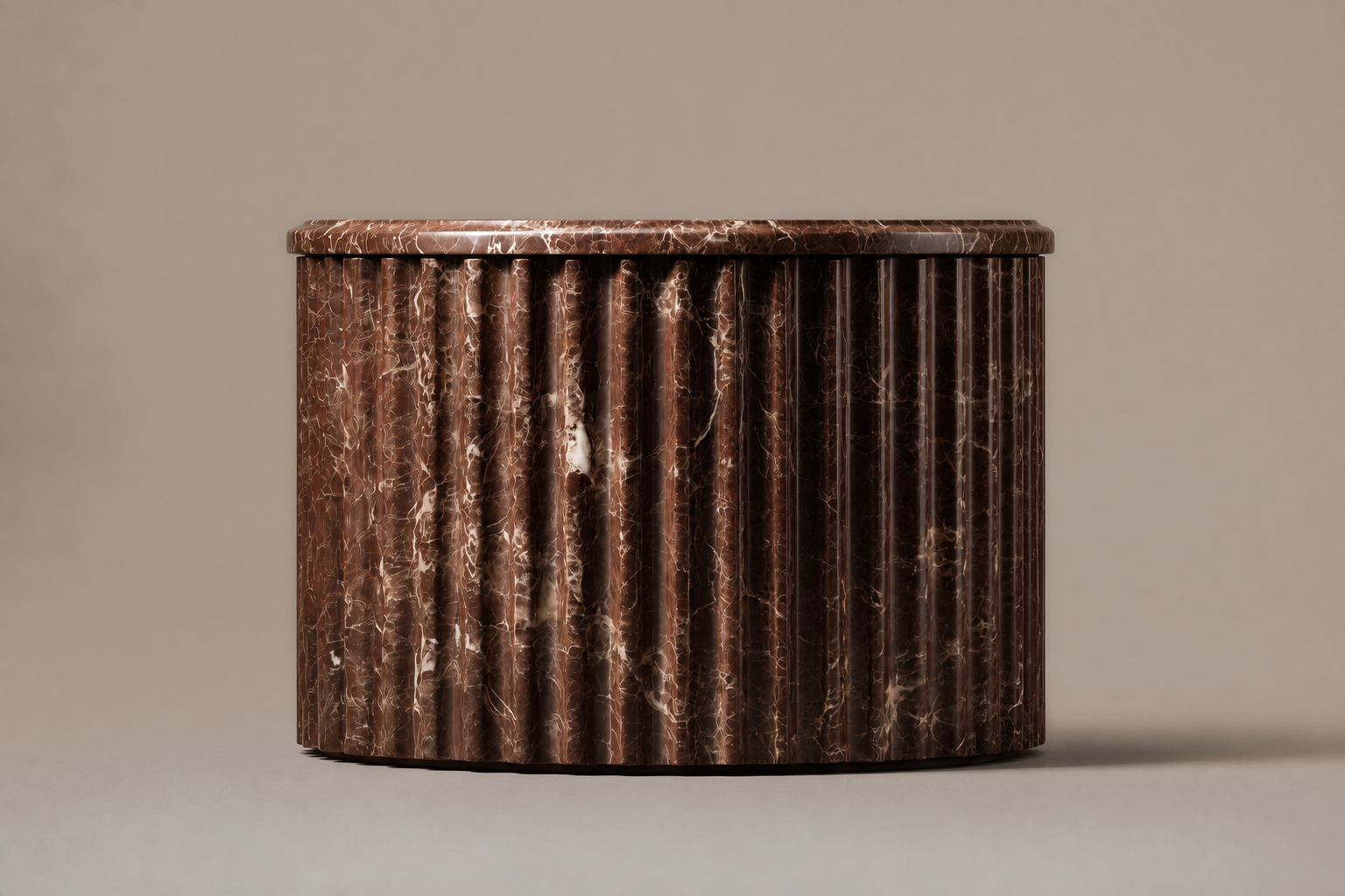 Emperador Fluted Drum Tall emperador dark marble plinth base by 1-OPH, side elevation