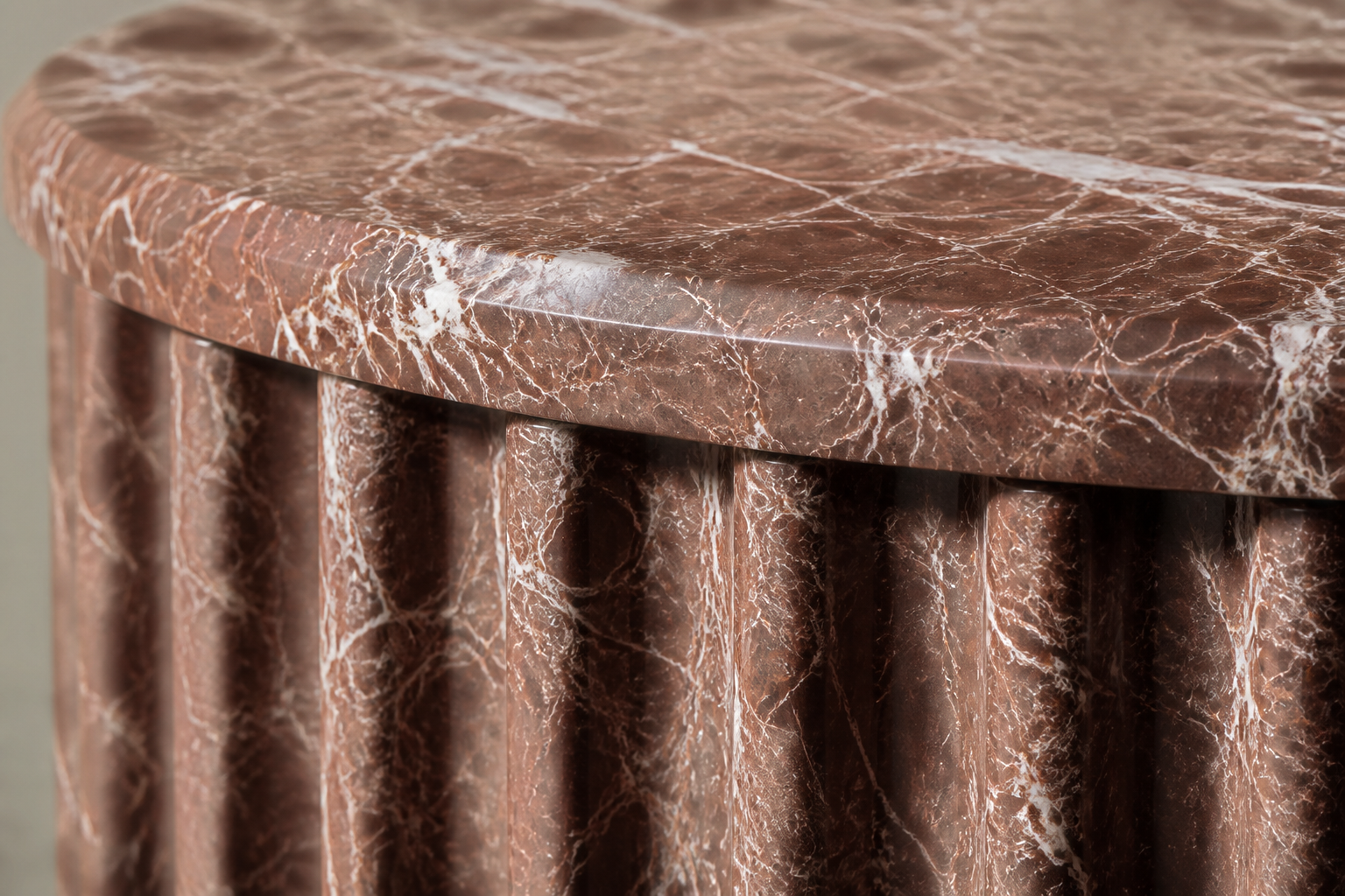 Emperador Fluted Drum Tall emperador dark marble plinth base by 1-OPH, surface detail