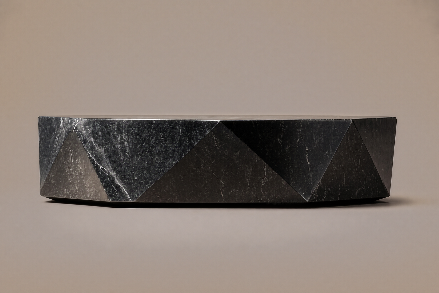 Faceted Circular Base black marble plinth base by 1-OPH, side elevation