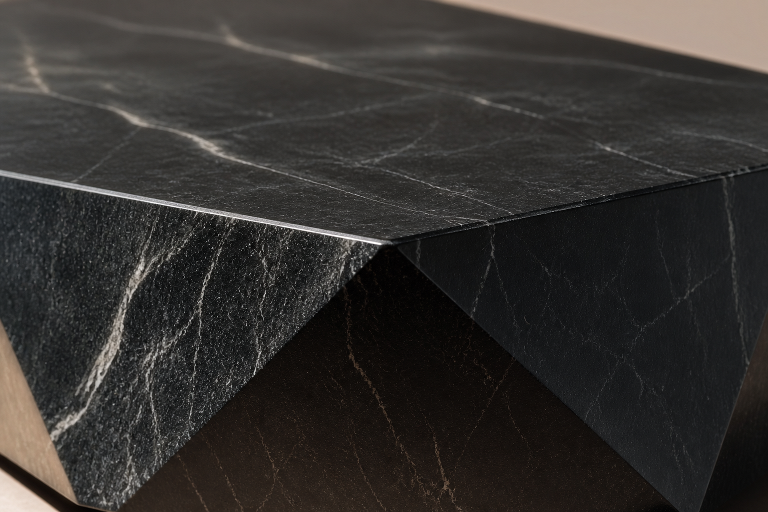 Faceted Circular Base black marble plinth base by 1-OPH, surface detail
