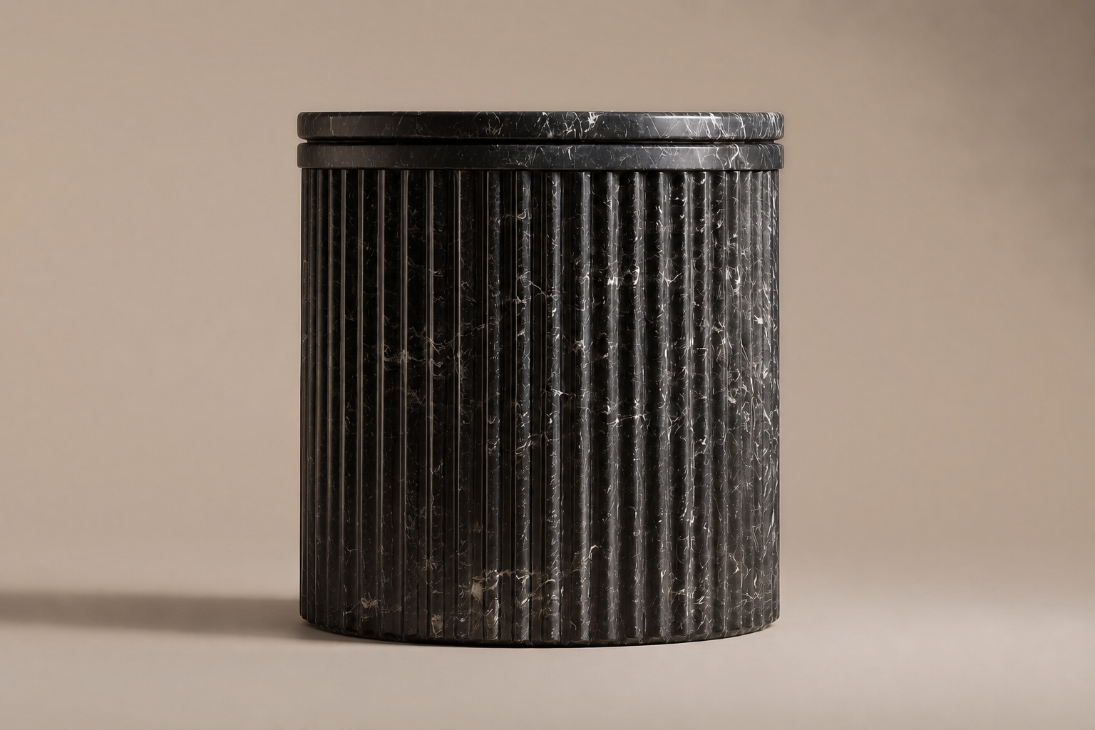Fluted Drum Base Tall black marble plinth base by 1-OPH, side elevation