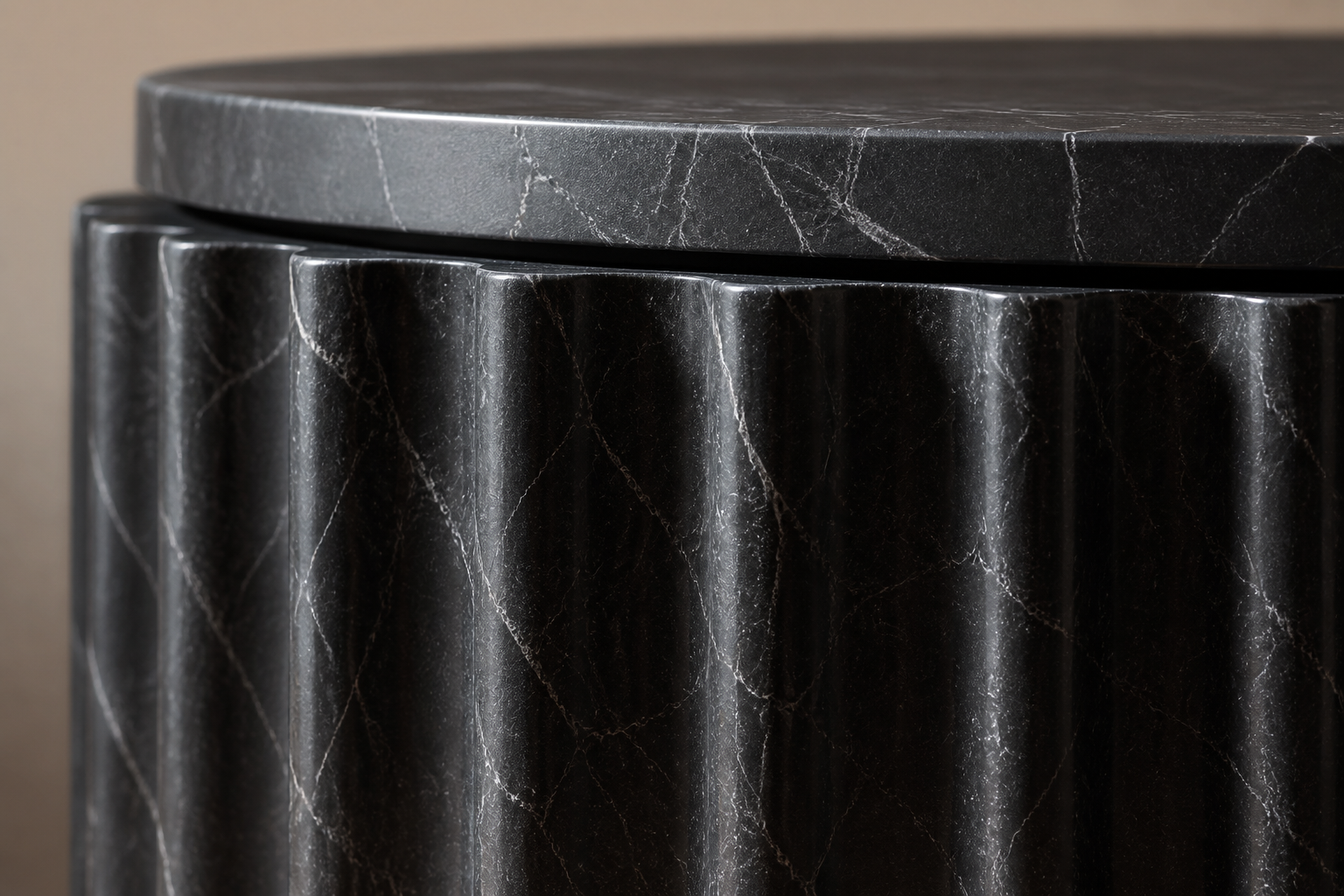 Fluted Drum Base Wide black marble plinth base by 1-OPH, surface detail