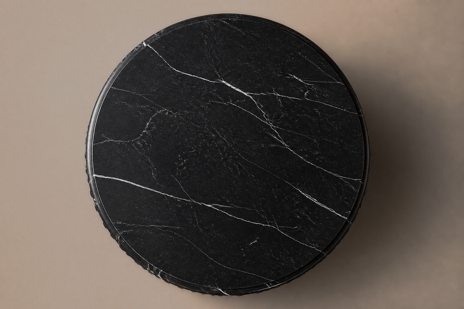 Fluted Drum Base Capped black marble plinth base by 1-OPH, overhead view
