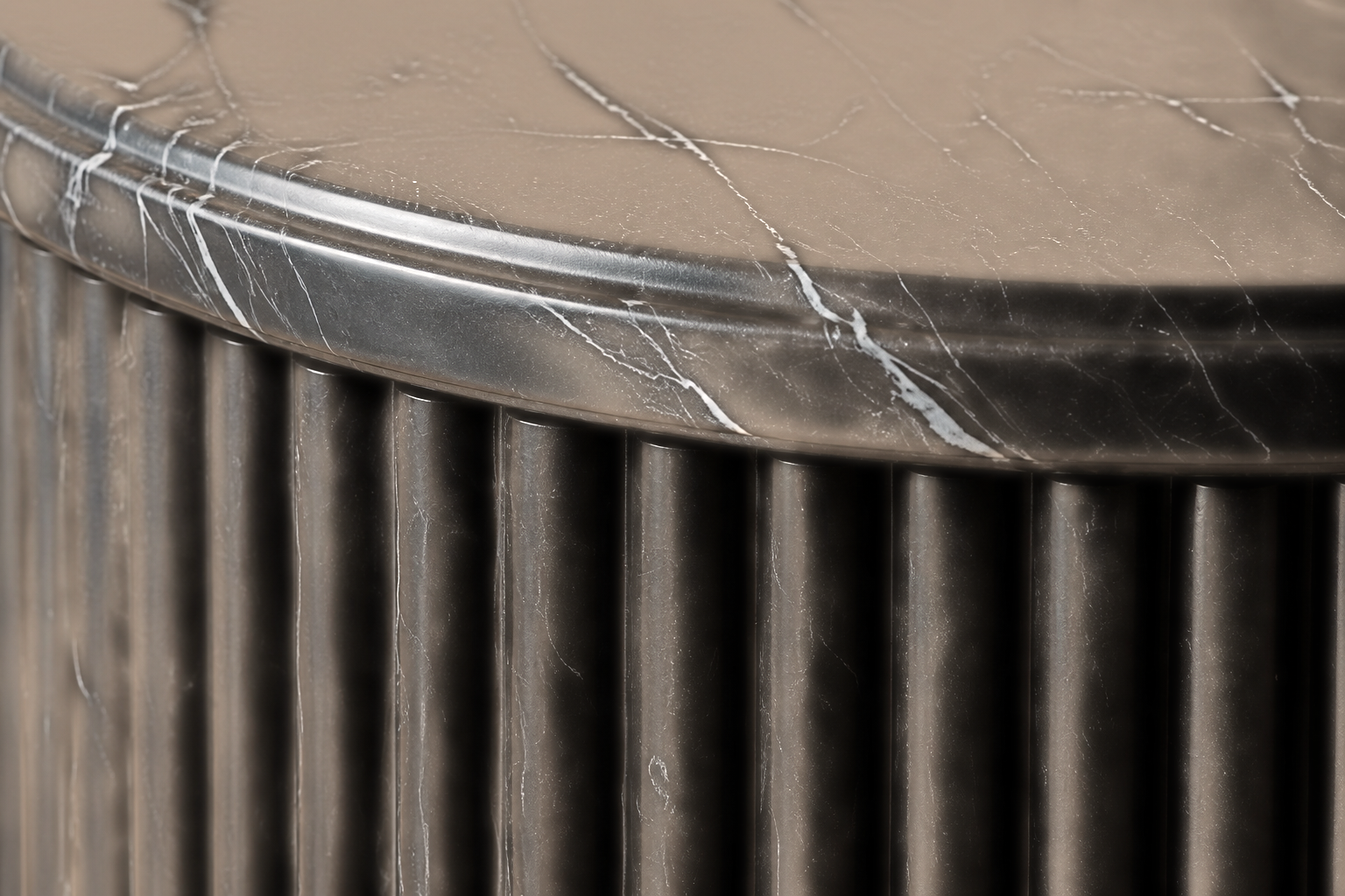 Fluted Drum Base Capped black marble plinth base by 1-OPH, surface detail