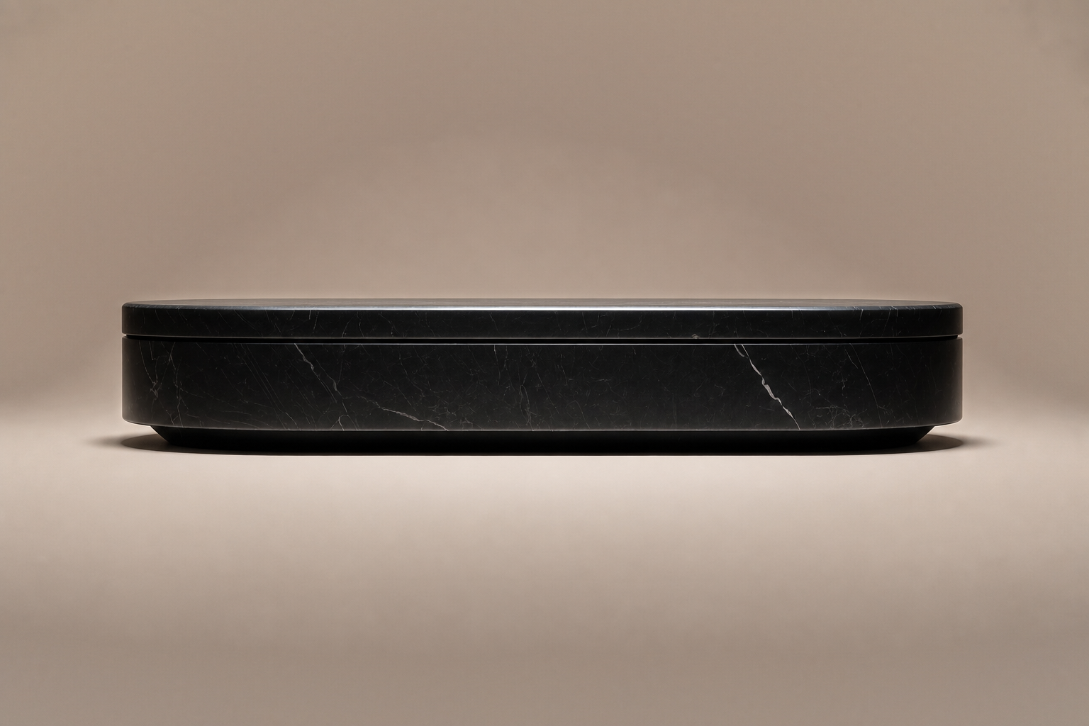 Oval Plinth Base Narrow black marble plinth base by 1-OPH, side elevation