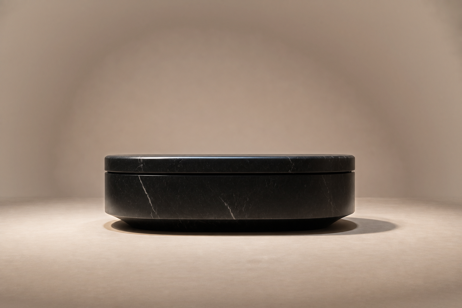 Oval Plinth Base Narrow black marble plinth base by 1-OPH, surface detail