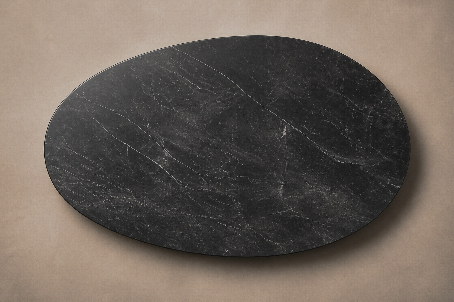 Oval Plinth Base Wide black marble plinth base by 1-OPH, overhead view
