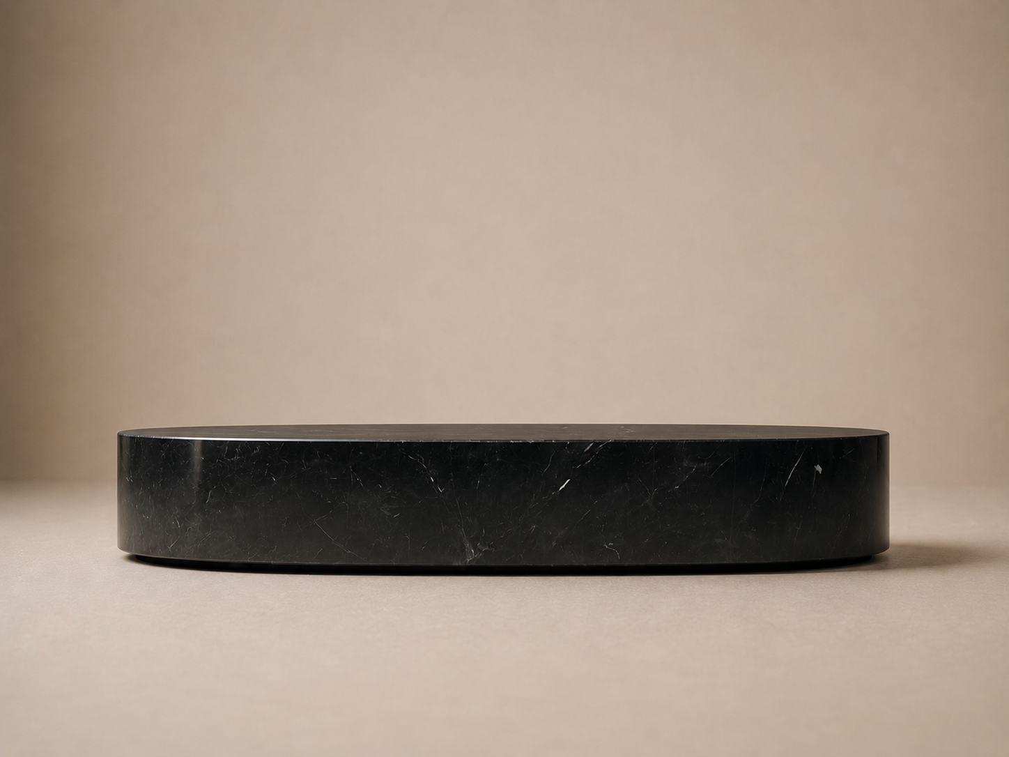 Oval Plinth Base Low black marble plinth base by 1-OPH, side elevation