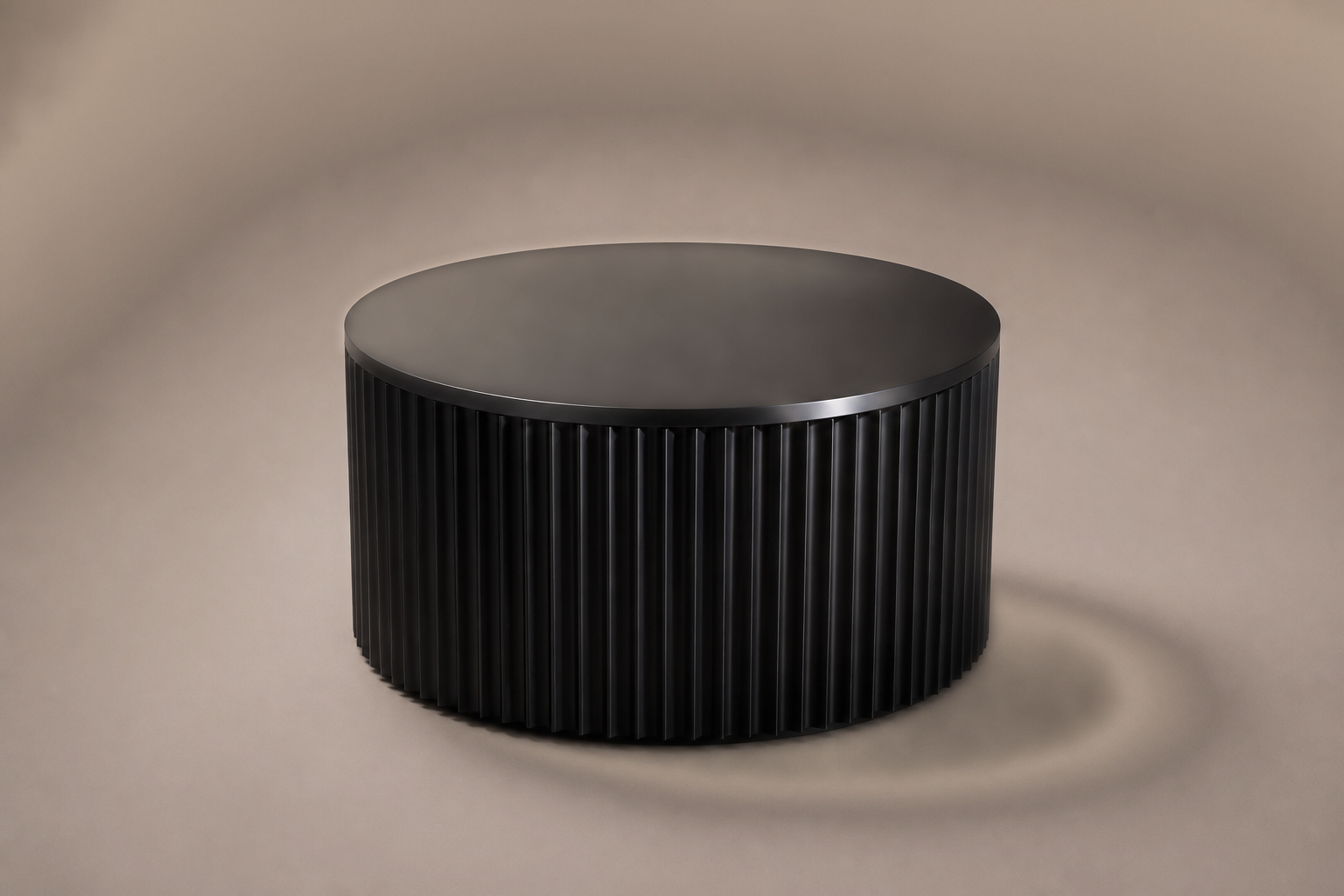 Round Fluted Drum Base black marble plinth base by 1-OPH, three-quarter studio view