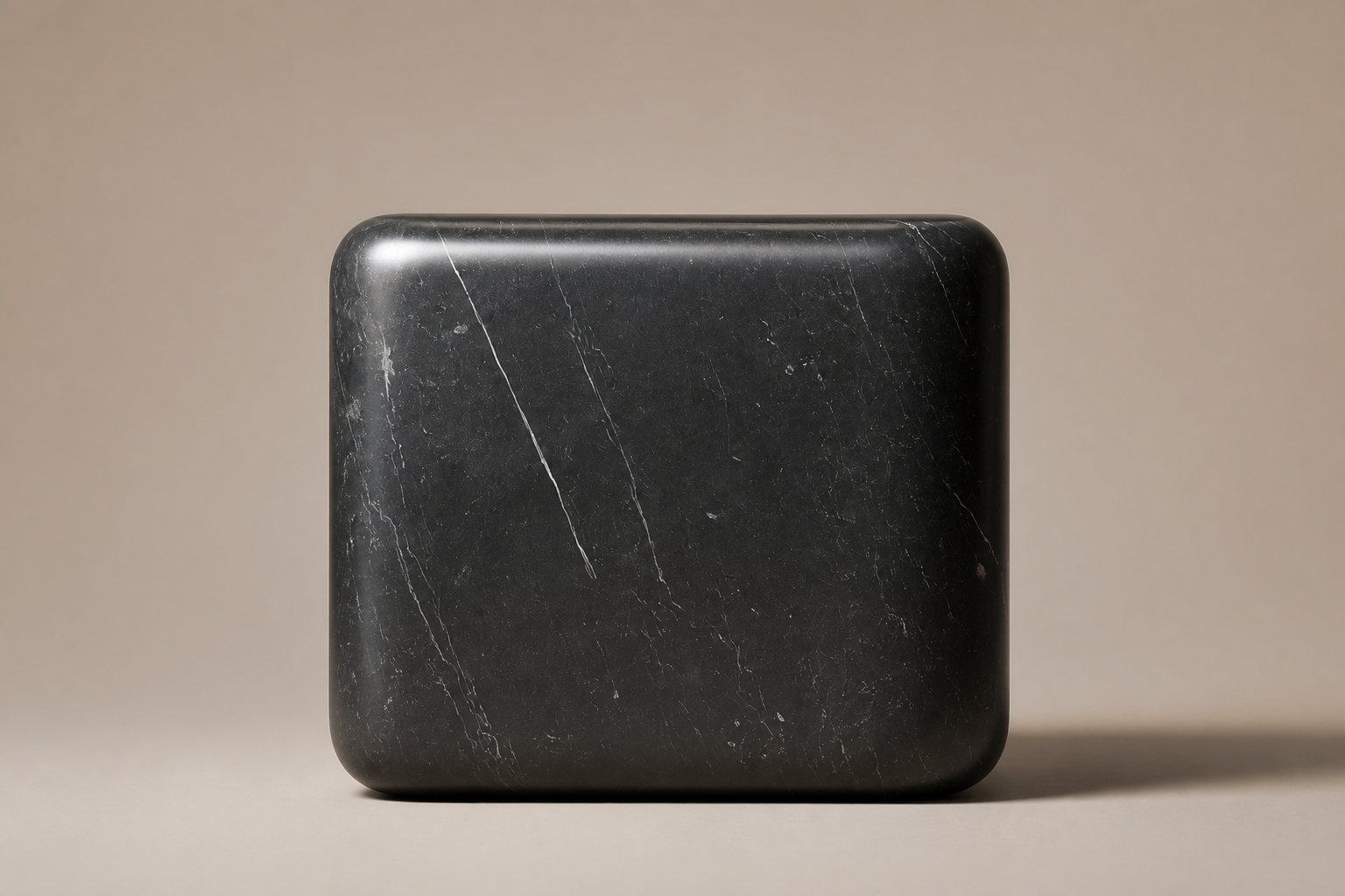 Rounded Cube Base Tall black marble plinth base by 1-OPH, side elevation