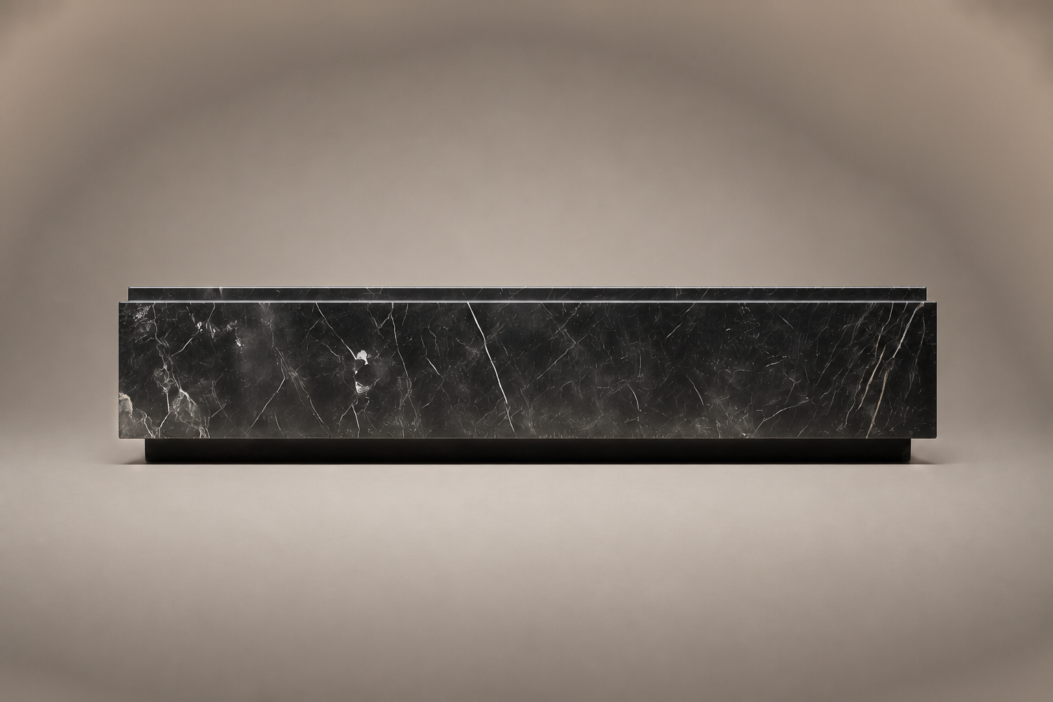 Rounded Miter Base Slim black marble plinth base by 1-OPH, side elevation