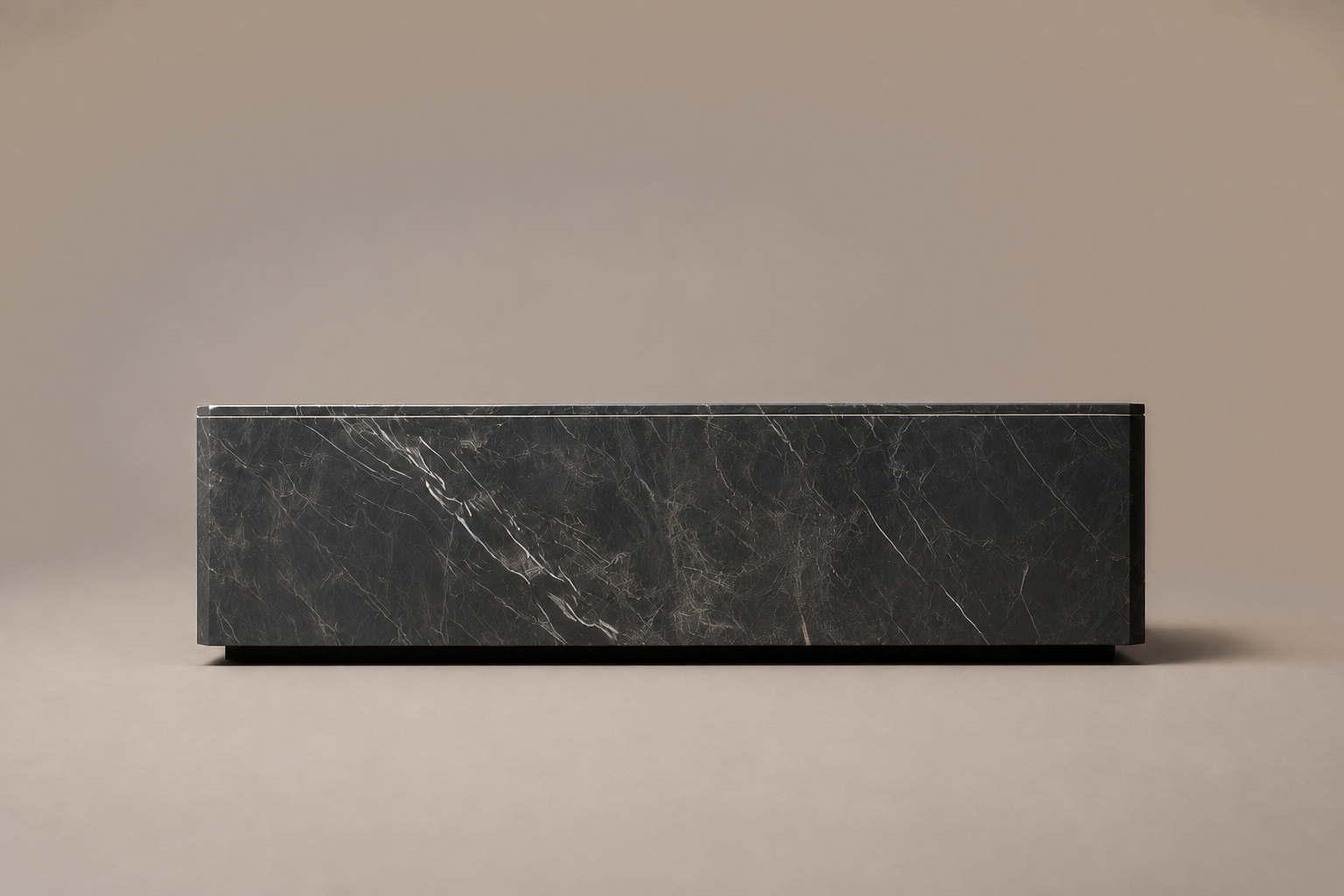 Rounded Miter Base Deep black marble plinth base by 1-OPH, side elevation