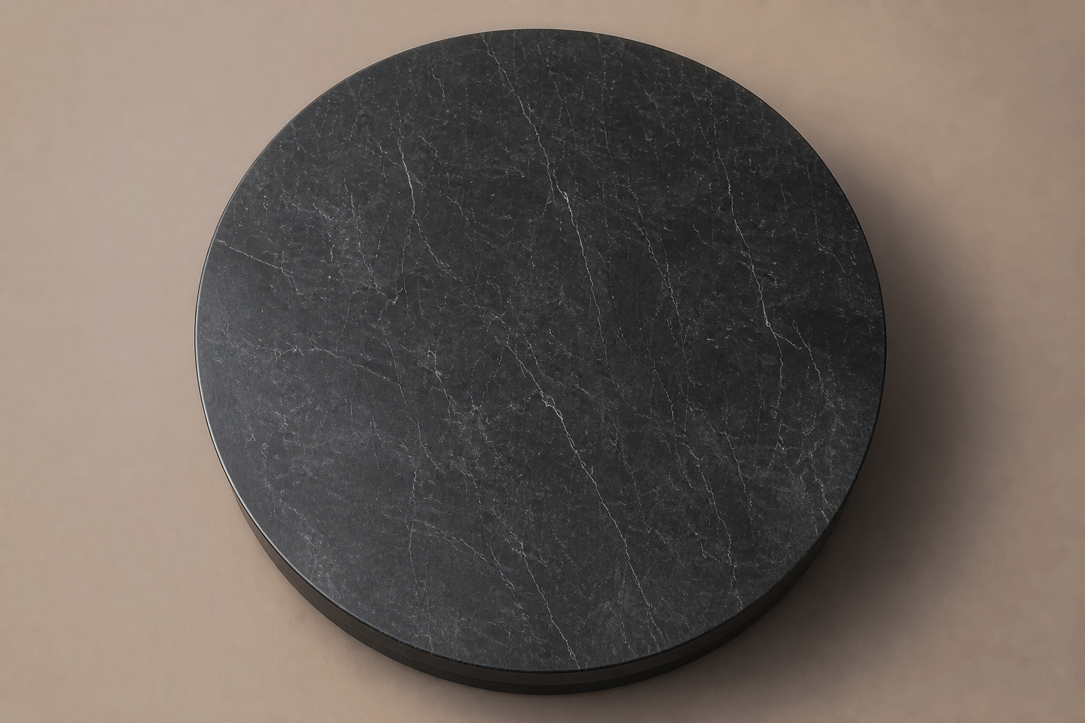 Stacked Disc Base Wide black marble plinth base by 1-OPH, overhead view