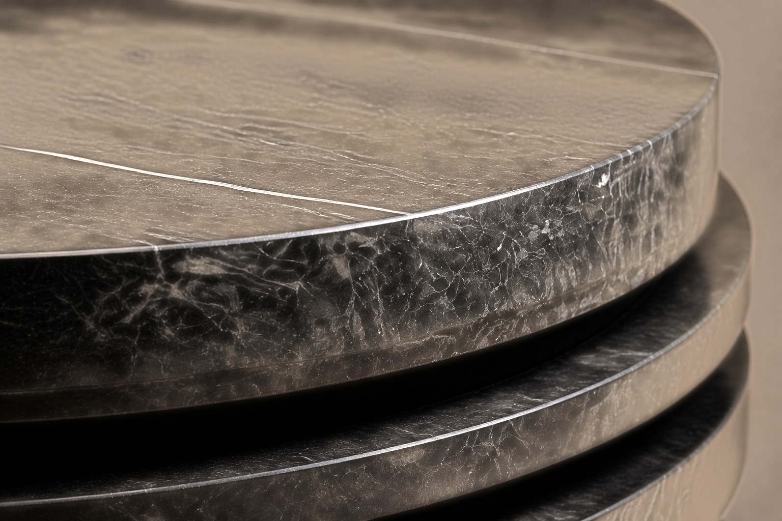Stacked Disc Base Deep black marble plinth base by 1-OPH, surface detail